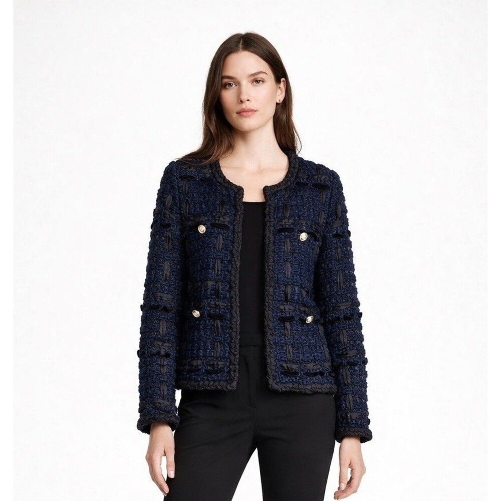 Tory Burch Tweed Blazer Jacket Blue Wool Gold Button Size S NWT
